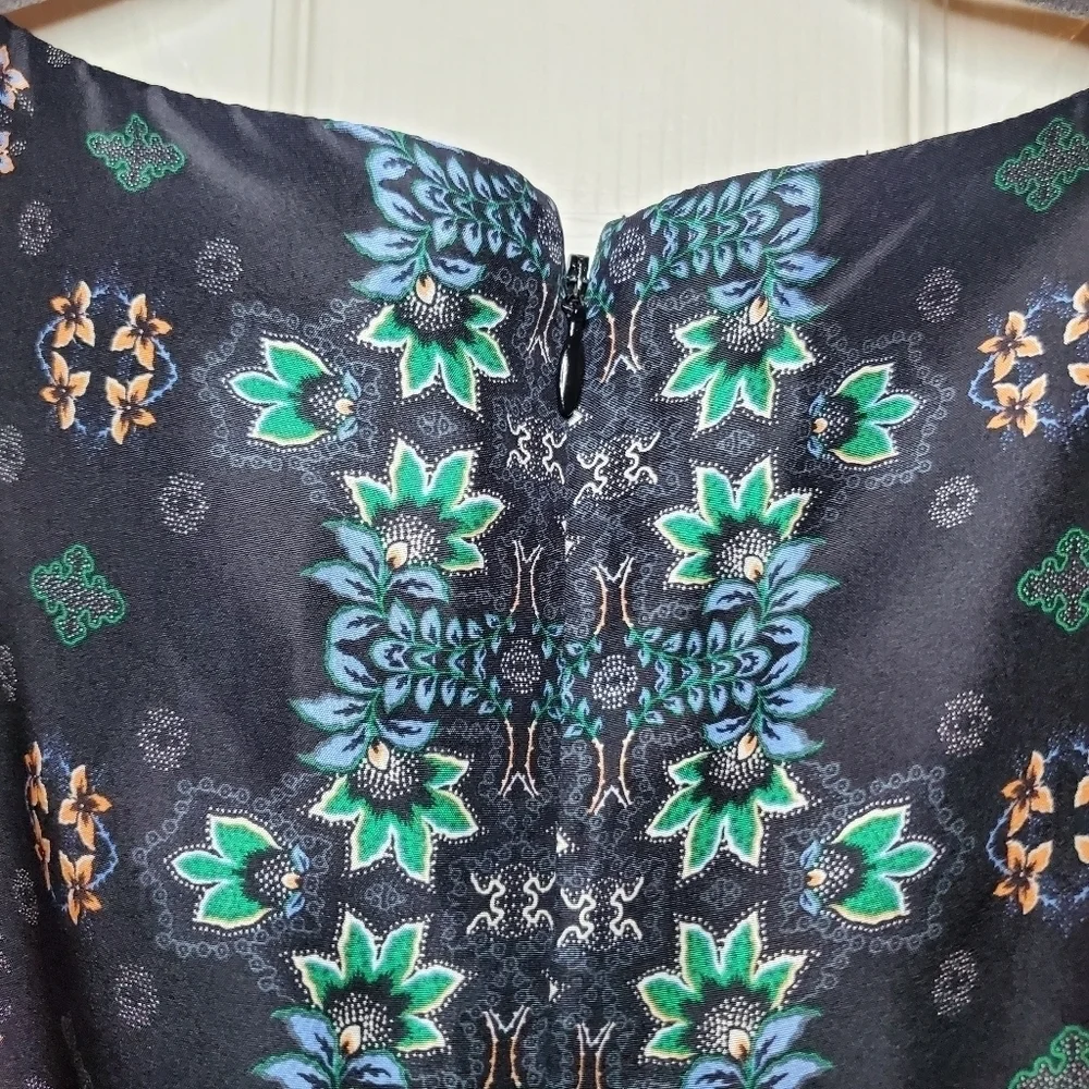 J.Crew Women Boho Cottage Core Silk Cap Sleeve Mirrored Floral Dress Soft Sz 6P